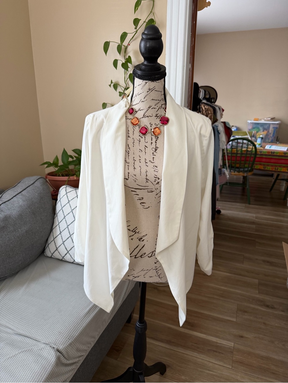 Shinestar White Draped Open-Front Blazer Jacket